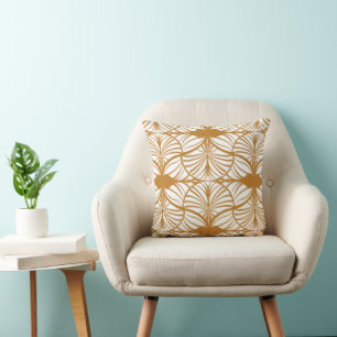 Elegant Art Deco Golden Mustard & White Scallops Throw Pillow