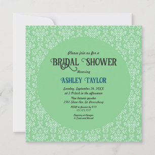 Elegant Art Deco Green Damask Formal Bridal Shower Invitation