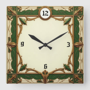 Elegant Art Deco green Square Wall Clock