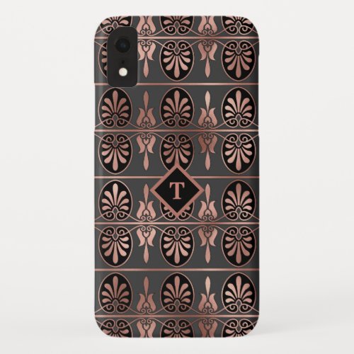 Elegant Art Deco in Coppery Rose Gold and Black iPhone XR Case