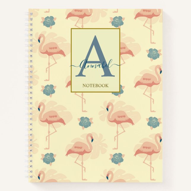 Elegant art deco inspired flamingo and roses  notebook (Front)