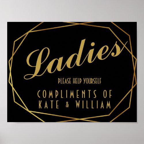 Elegant art deco ladies restroom sign_ toiletries poster