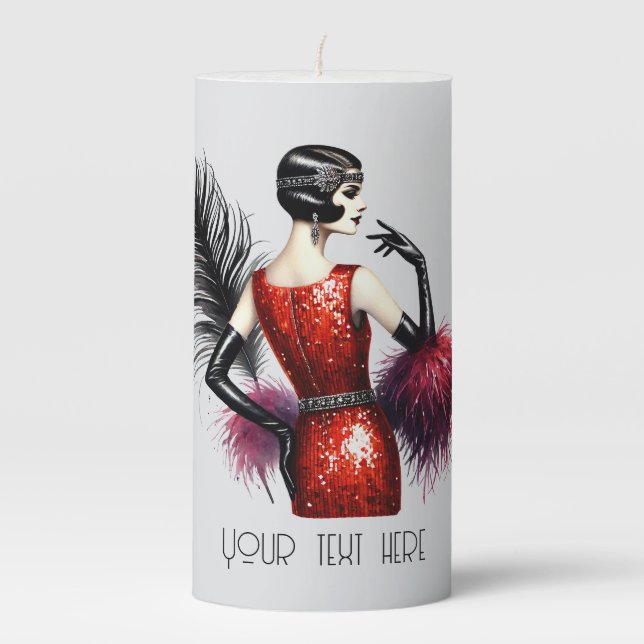 Elegant Art deco lady add text Pillar Candle (Front)