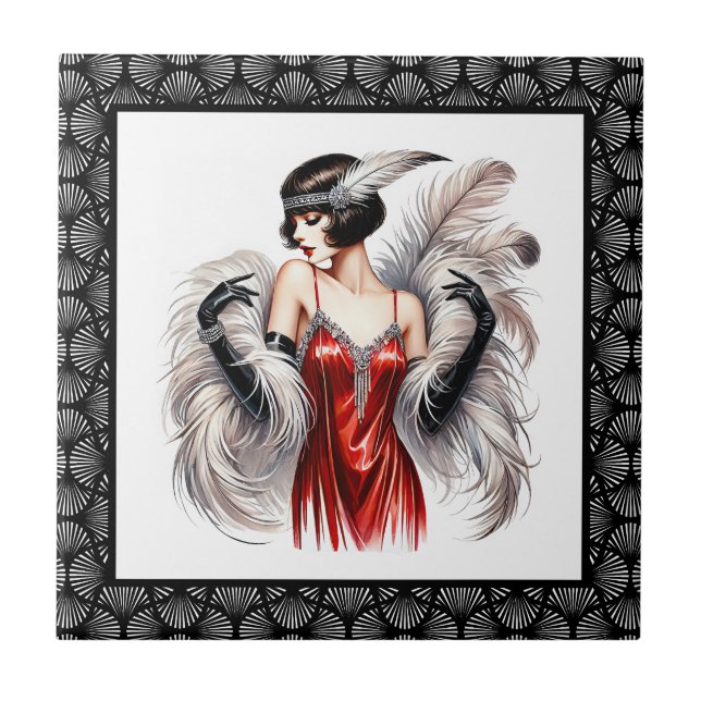 Elegant Art Deco lady Ceramic Tile (Front)