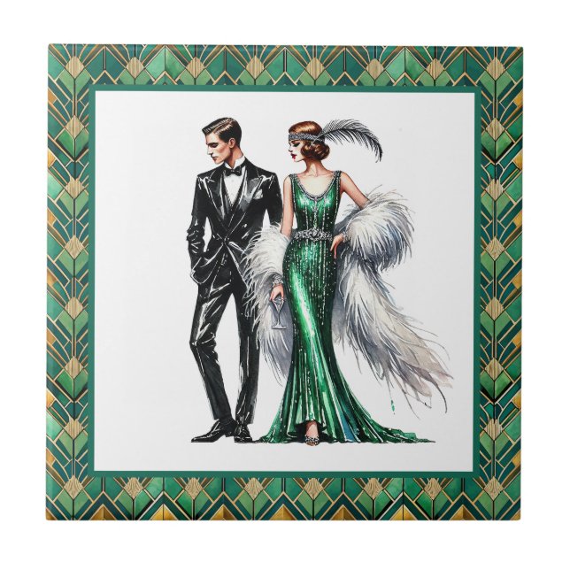 Elegant Art Deco Lady  Ceramic Tile (Front)