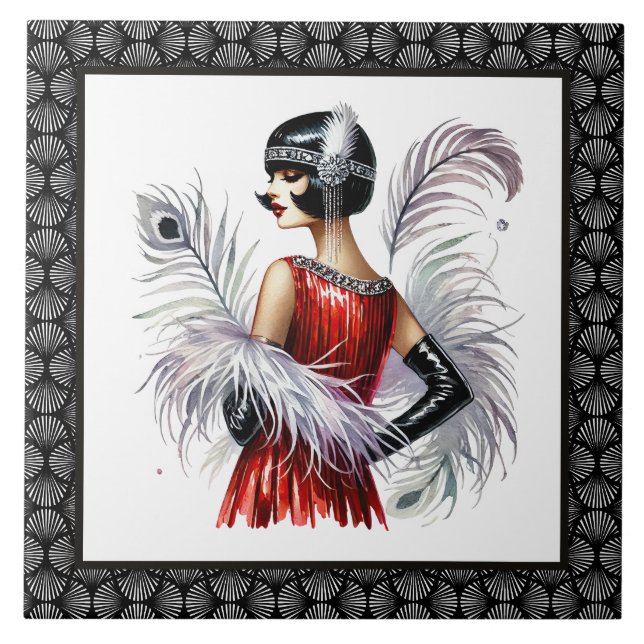 Elegant Art Deco lady  Ceramic Tile (Front)