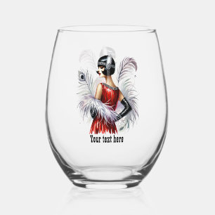 Elegant Art Deco lady customizable Stemless Wine Glass