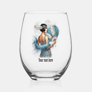 Elegant Art Deco lady customizable Stemless Wine Glass