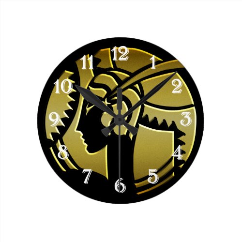 Elegant Art Deco Lady in Gold Vintage Round Clock