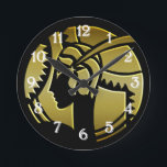 Elegant Art Deco Lady in Gold Vintage Round Clock<br><div class="desc">A very chic clock, this design depicts an elegant and stylish Art Deco lady in gold. She displays a very glamorous profile, and is wearing the typical vintage costume of a 1920's flapper from the Gatsby era complete with a cloche hat which was popular among the modern young flappers of...</div>