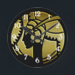 Elegant Art Deco Lady in Gold Vintage Round Clock<br><div class="desc">A very chic clock, this design depicts an elegant and stylish Art Deco lady in gold. She displays a very glamorous profile, and is wearing the typical vintage costume of a 1920's flapper from the Gatsby era complete with a cloche hat which was popular among the modern young flappers of...</div>