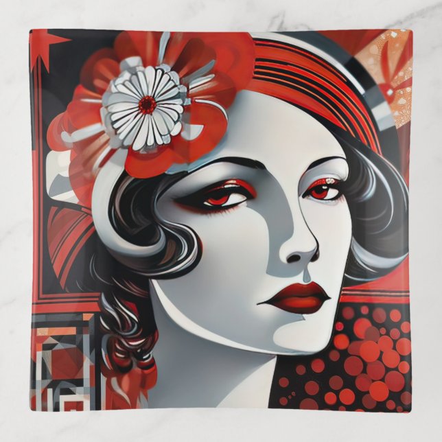 Elegant Art Deco lady Trinket Tray (Front)