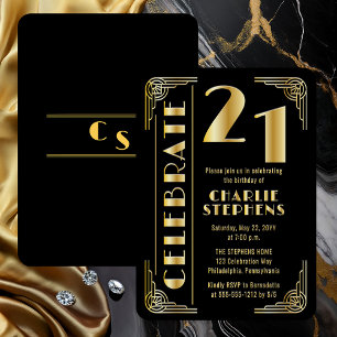 Elegant Art Deco Luxury 21st Birthday Party Foil Invitation
