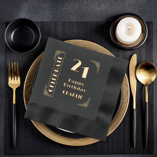 Elegant Art Deco Luxury 21st Birthday Party Foil Napkins