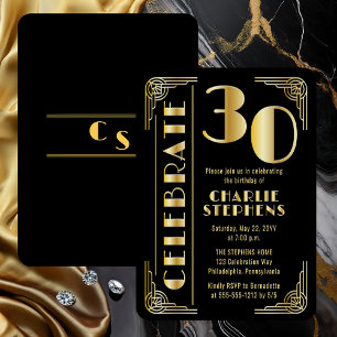 Elegant Art Deco Luxury 30th Birthday Party Foil Invitation