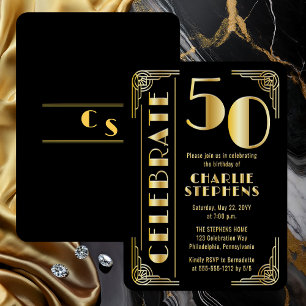 Elegant Art Deco Luxury 50th Birthday Party Foil Invitation