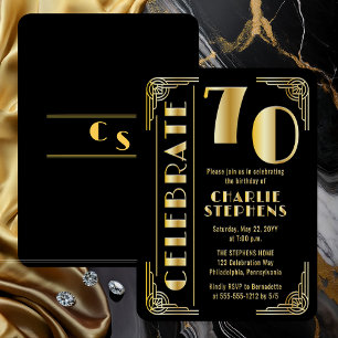 Elegant Art Deco Luxury 70th Birthday Party Foil Invitation