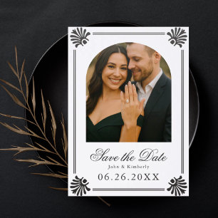 Elegant Art Deco Minimalist Save The Date Letterpress Photo Cards