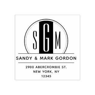 Elegant Art Deco Monogram Circle Return Address Rubber Stamp