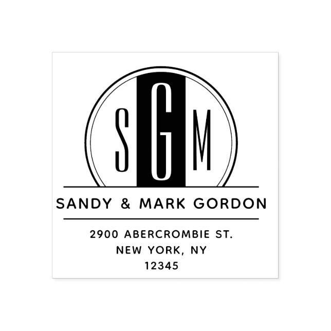 Elegant Art Deco Monogram Circle Return Address Rubber Stamp (Imprint)