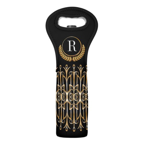 Elegant Art Deco Monogram Wine Tote