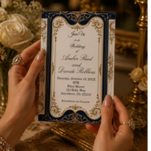Elegant Art Deco Navy & Gold Wedding Invitation Foil Invitation