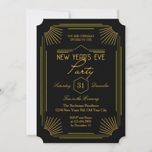 Elegant Art Deco New Years Eve Party Invitation