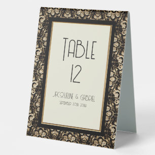 Elegant Art Deco Nouveau Black Gold Wedding Number Table Tent