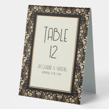 Elegant Art Deco Nouveau Black Gold Wedding Number Table Tent Sign by AudreyJeanne at Zazzle