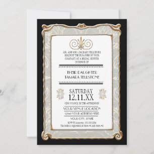 Elegant Art Deco Nouveau Gatsby Gold Lace Wedding Invitation