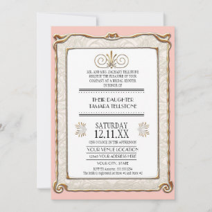 Elegant Art Deco Nouveau Gatsby  Gold n Lace 1920s Invitation