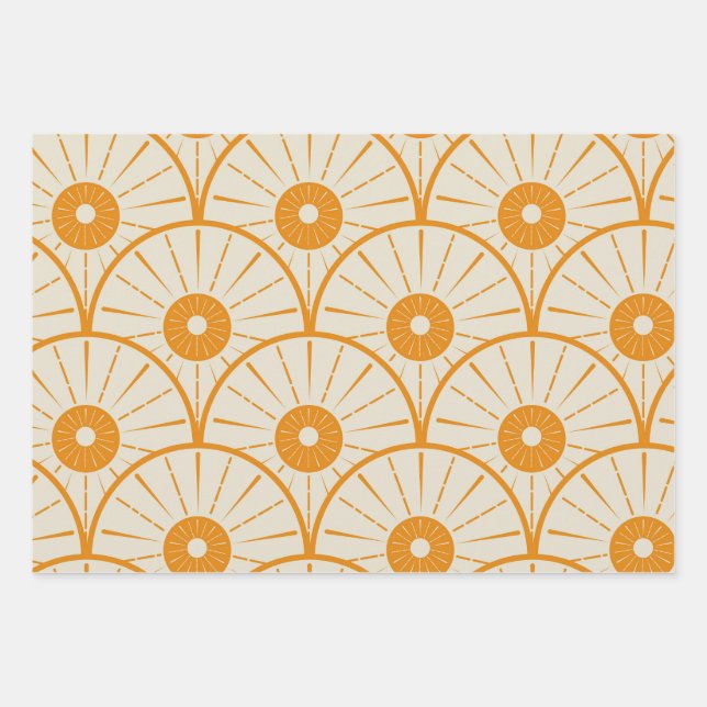 Elegant Art Deco Orange sun pattern  Wrapping Paper Sheets (Front)