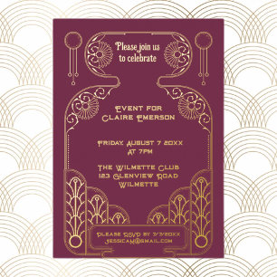 Elegant Art Deco ornate frame Foil Invitation