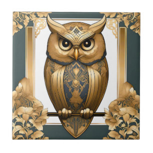 Elegant Art Deco Owl Ceramic Tile