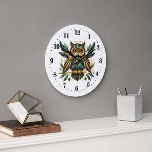 Elegant art deco owl  large clock