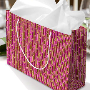 Elegant Art Deco Pattern Arches Pink Gold Chic Large Gift Bag