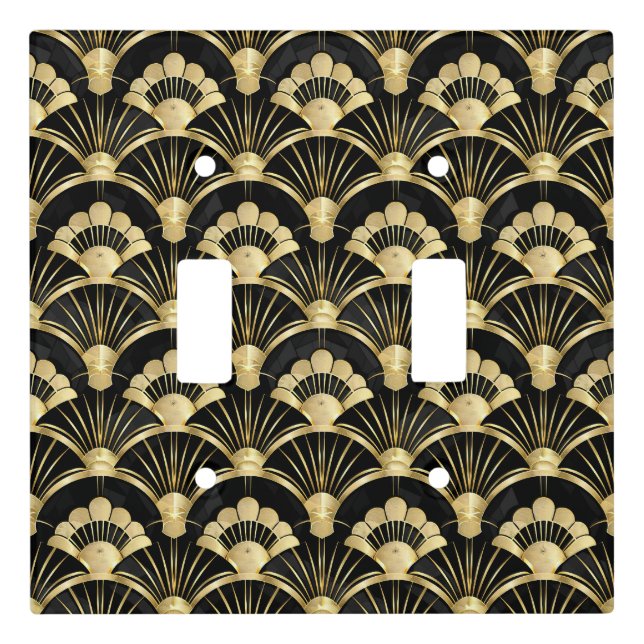 Elegant Art Deco pattern black gold  Light Switch Cover (Front)