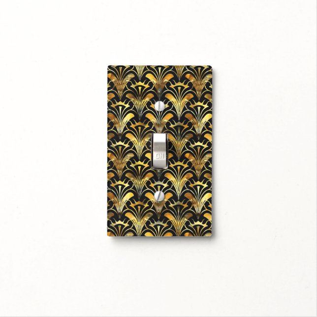 Elegant Art Deco pattern black gold Light Switch Cover (In Situ)