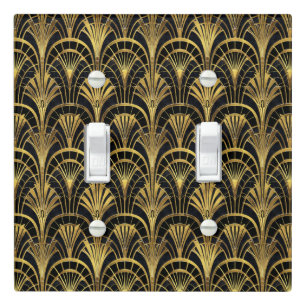 Elegant Art Deco pattern black gold Light Switch Cover