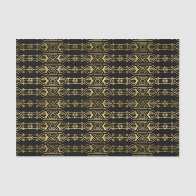 elegant art deco pattern black gold tissue tissue paper (Front)