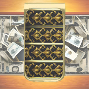 Elegant art deco pattern in black and gold finish money clip