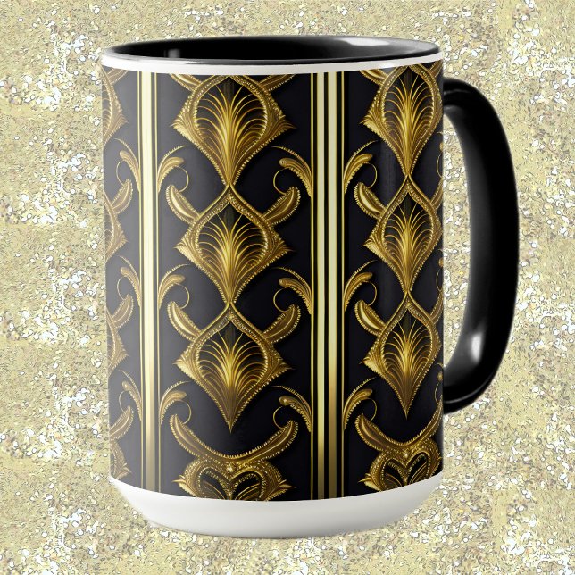 Elegant art deco pattern in black and gold mug (Creator Uploaded)