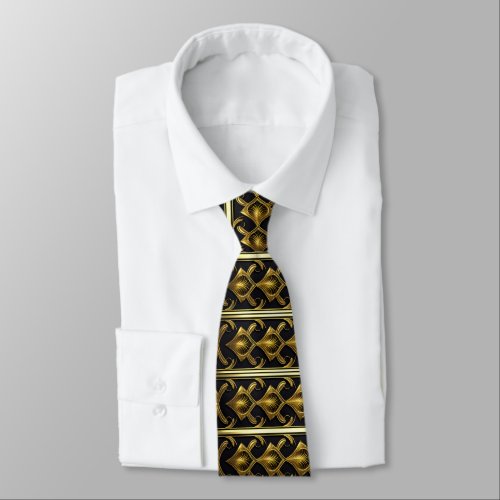 Elegant art deco pattern in black and gold  neck tie