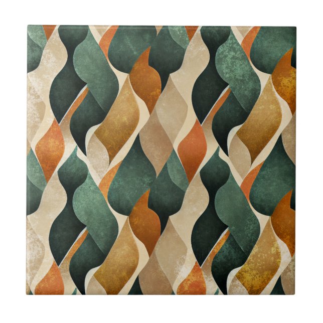 Elegant Art Deco Pattern in Deep Green and Gold Ceramic Tile (Front)