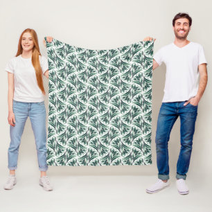 Elegant Art Deco Pattern with Green Foliage Fleece Blanket