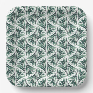 Elegant Art Deco Pattern with Green Foliage Paper Plates