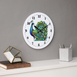 Elegant art deco Peacock Large Clock