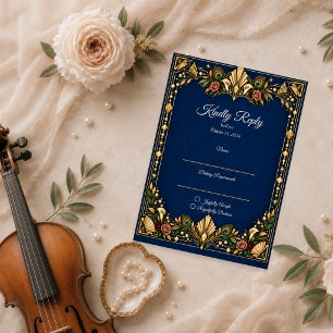 Elegant Art Deco Peacock Wedding RSVP Card