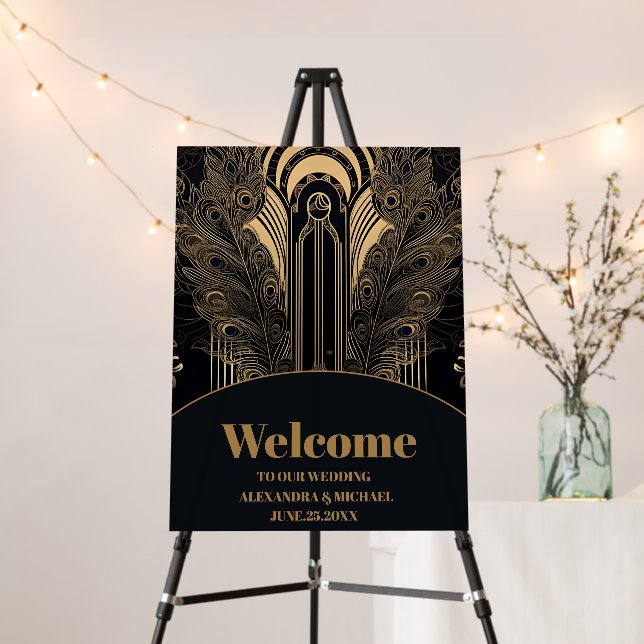 Elegant Art Deco Peacocks Wedding Foam Board (In Situ (Stand))