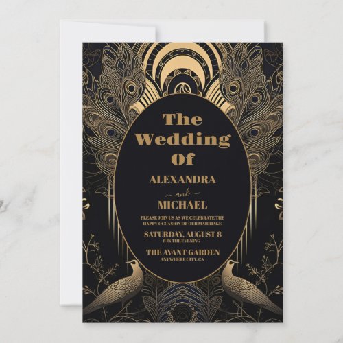 Elegant Art Deco Peacocks Wedding Invitation